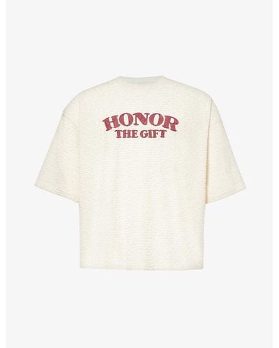 Honor The Gift High Stripe Graphic-print Woven T-shirt - White