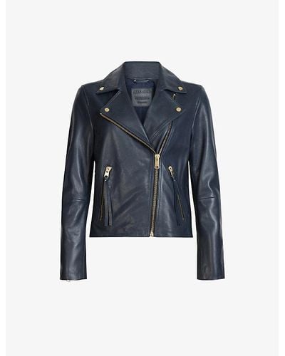 AllSaints Dalby Leather Biker Jacket 1 - Blue