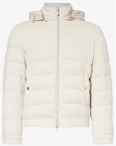 Eleventy Funnel-neck Wool And Cashmere-blend Down-jacket - White
