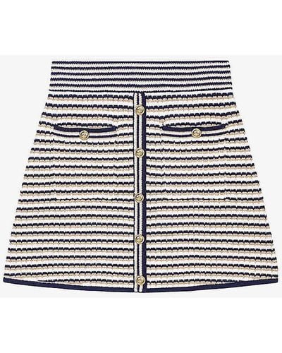 Maje Button-embellished Stripe Stretch Cotton-blend Mini Skirt - Grey