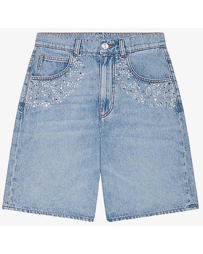 Maje Ietoile Rhinestone-embellished Flared Denim Shorts - Blue
