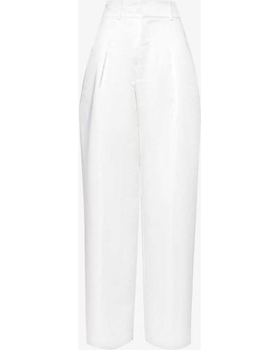 Woera Brushed-texture Wide-leg Mid-rise Wool Trousers - White
