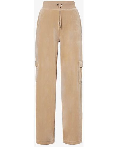 Juicy Couture Rhinestone-embellished Straight-leg Mid-rise Velour Cargo Trousers - Natural