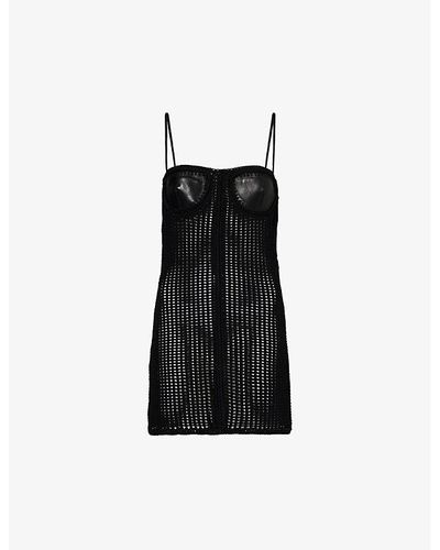 Alexander Wang Contrast-panel Slim-fit Leather And Knitted Mini Dress - Black