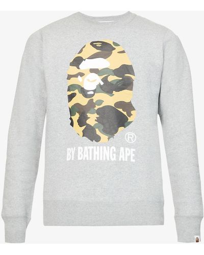 A Bathing Ape Camo-print Crew-neck Cotton-jersey Sweatshirt - Gray