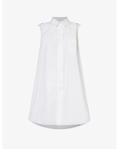 Sacai Spread-collar Sleeveless Woven-blend Mini Dress - White