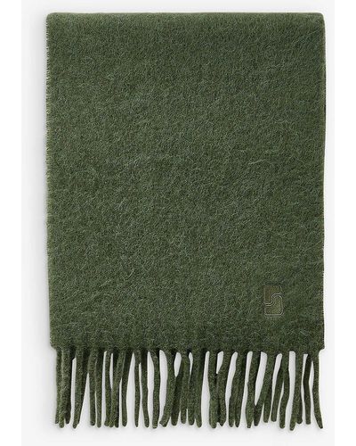 Soeur Logo-embroidered Fringed-trim Alpaca-blend Scarf - Green