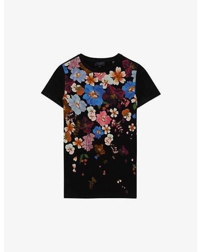 Ted Baker Bealaa Floral-print Slim-fit Stretch-jersey T-shirt - Black