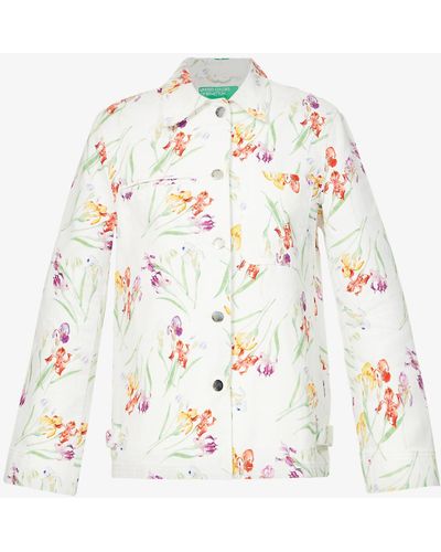 Benetton Floral-print Regular-fit Denim Jacket - Multicolour