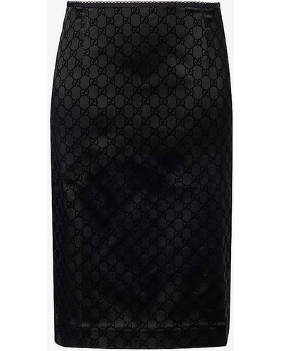 Gucci Monogram-pattern Slim-fit Stretch-woven Midi Skirt - Black