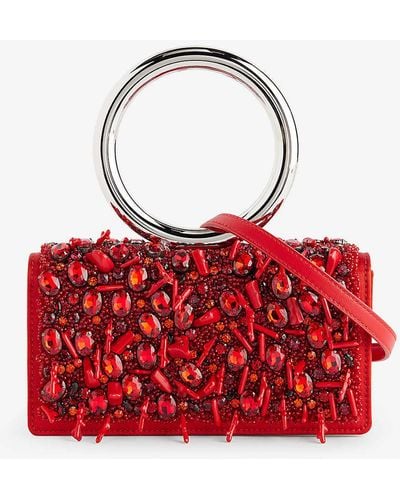 Ferragamo Coralli Rhinestone-embellished Leather Clutch Bag - Red