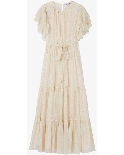 LK Bennett Liv Jacquard-pattern Cape-sleeve Silk-blend Maxi Dress - Natural