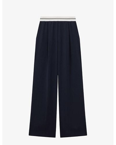 Reiss Abigail Striped-waistband Wide-leg Woven Trousers - Blue