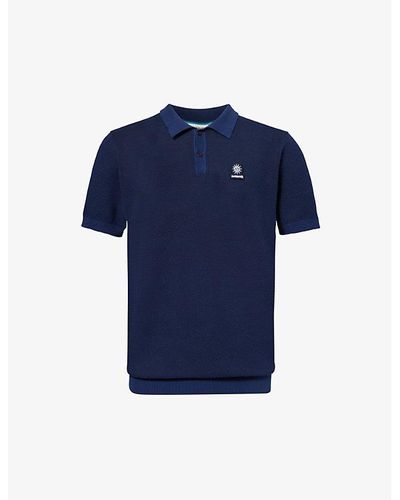 Sandbanks Brand-embroidered Crewneck Organic-cotton Polo Shirt - Blue
