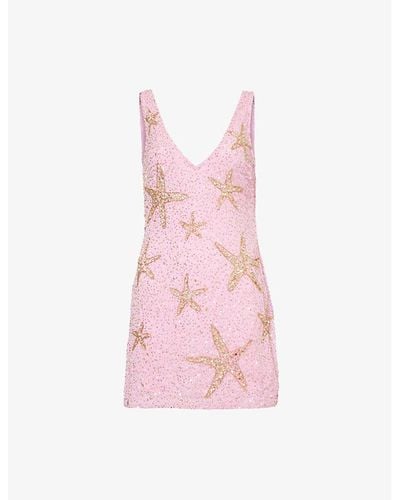 RIXO London Christabel Bead-embroidered Woven Mini Dress - Pink
