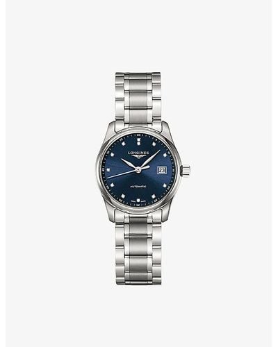 Longines L22574976 Master Stainless-steel And 0.34ct Round-cut Automatic Watch - Blue