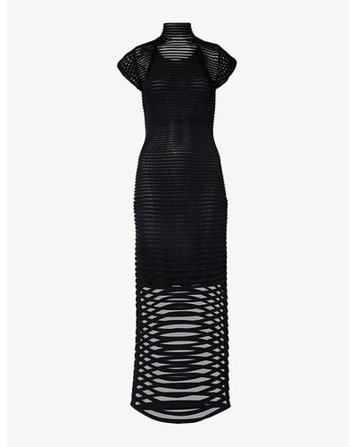 Alaïa Striped Slim-fit Silk-blend Knitted Maxi Dress - Black