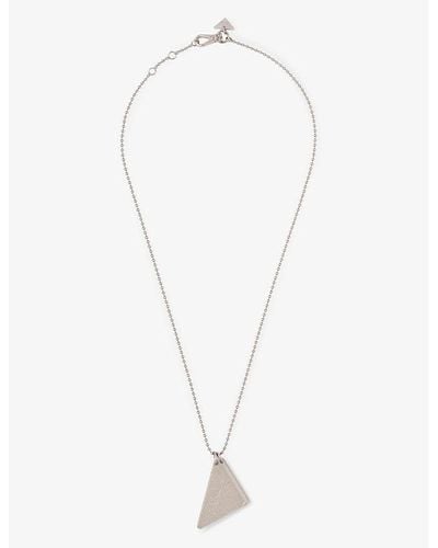 Prada Triangular Logo Engraved-charm Sterling-silver Pendant Necklace - White