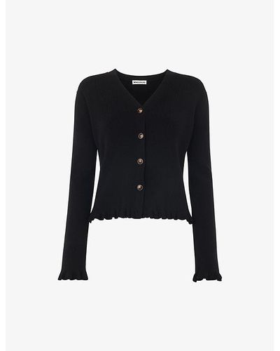 Whistles Frill-hem Cotton And Recycled Polyester-blend Cardigan - Black