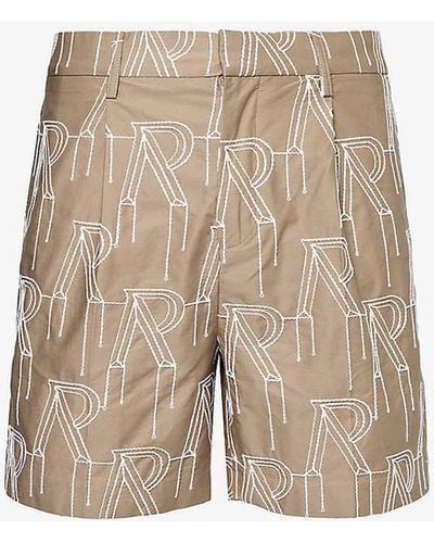 Represent Brand-embroidered Mid-rise Cotton Shorts - Natural