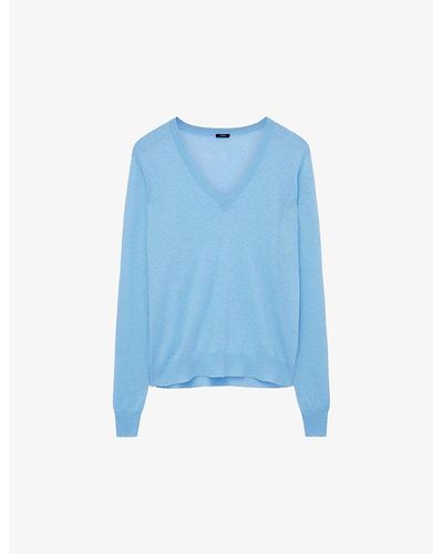 JOSEPH V-neck Relaxed Fit Cashmere Sweater X - Blue