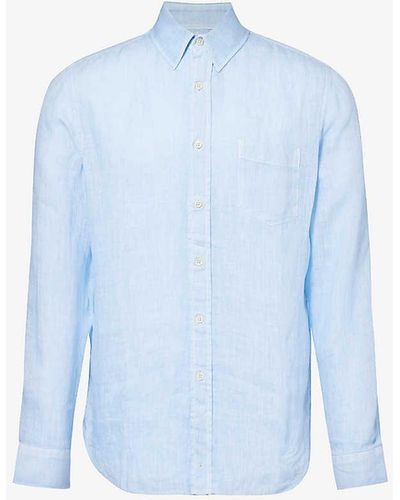120% Lino Spread-collar Regular-fit Linen Shirt - Blue