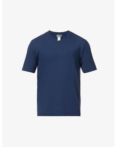 Hanro V-neck Regular-fit Stretch-jersey T-shirt - Blue