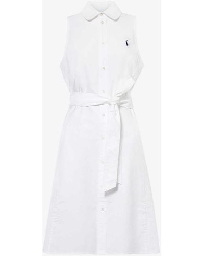 Polo Ralph Lauren Logo-embroidered Belted Cotton-poplin Midi Dress - White