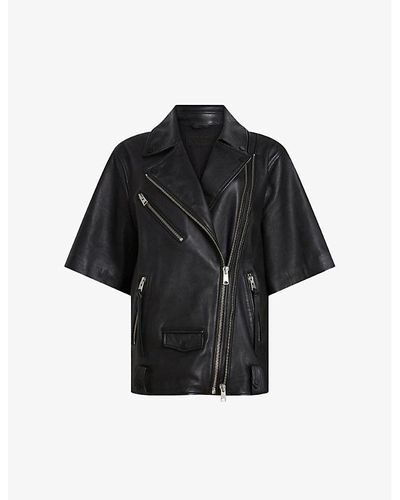 AllSaints Ripley Short-sleeve Leather Biker Jacket - Black