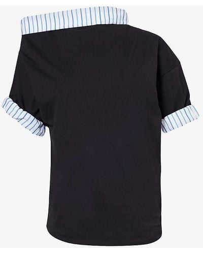 Dries Van Noten Double-layered Striped-trim Cotton-jersey Top - Blue