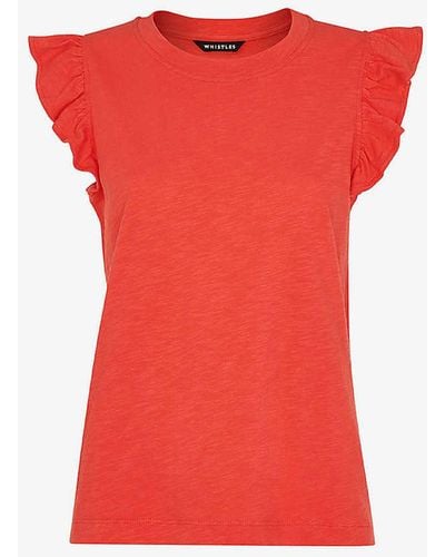 Whistles Frilled Cap-sleeved Cotton T-shirt - Red