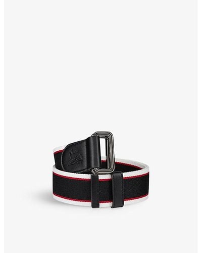 Christian Louboutin F.a.v Stripe-embellished Canvas And Leather Belt - Black