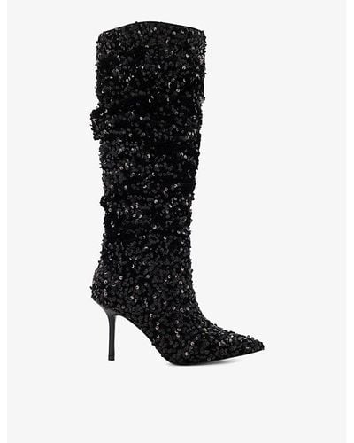 Dune Sensational Sequined-embellished Woven Knee-high Boots - Black