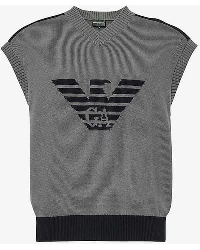 Emporio Armani Logo-intarsia Cotton Knitted Vest Xx - Grey