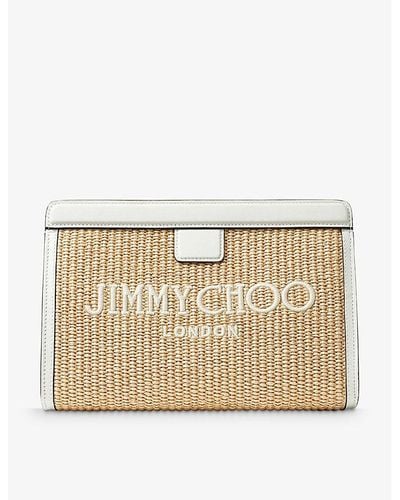 Jimmy Choo Avenue Logo-embroidered Raffia Pouch - Natural