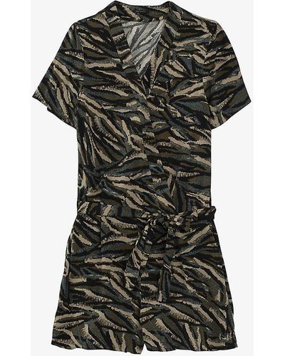 IKKS Camouflage Jungle-print Woven Playsuit - Black
