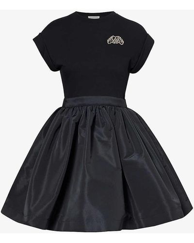 Alexander McQueen Brand-embellished Hybrid Cotton Mini Dress - Black