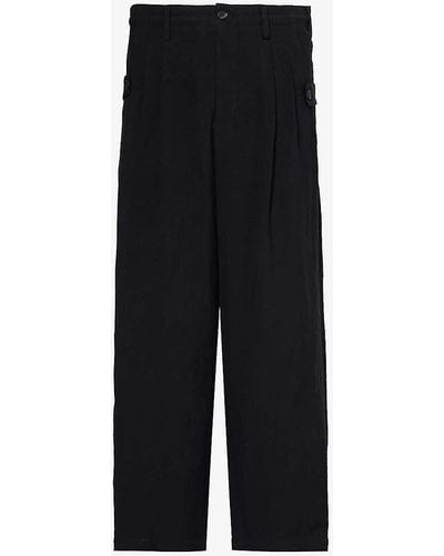 Yohji Yamamoto Wide-leg Relaxed-fit Linen-blend Trousers - Black