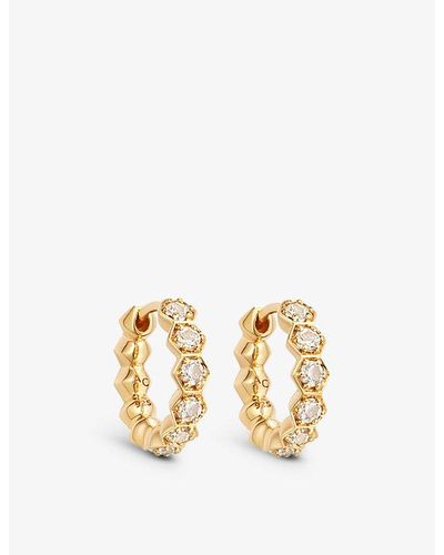 Astley Clarke Deco 18ct Yellow Gold-plated Vermeil Sterling Silver And White Sapphire Hoop Earrings - Metallic