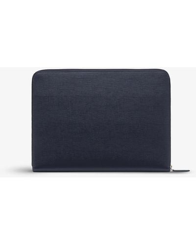 Smythson Panama Leather Folio With Pocket 25.5cm X 34cm - Blue