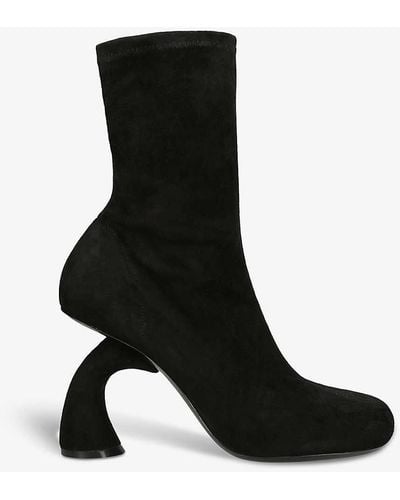 Dries Van Noten Curved-heel Zip-fastened Velvet Heeled Ankle Boots - Black