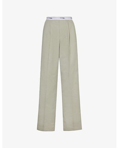 HOMMEGIRLS Branded-waistband Wide-leg High-rise Cotton Pants - Green
