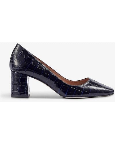 LK Bennett Sally Croc-embossed Leather Heeled Courts - Blue