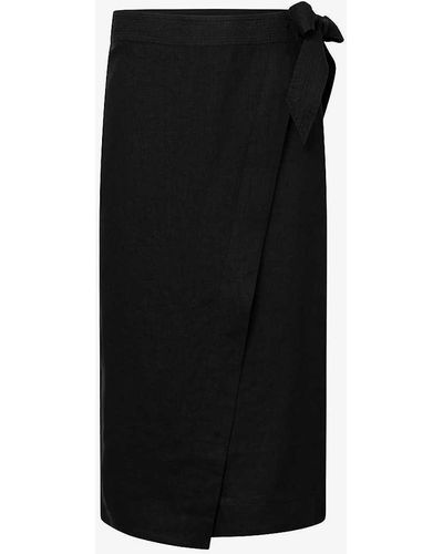 Twist & Tango Vivienne Wrap-front Linen Midi Skirt - Black