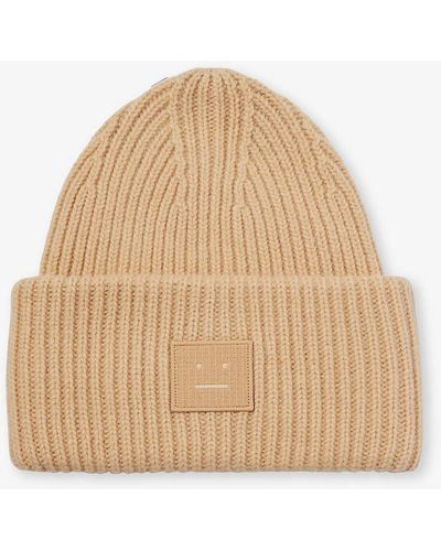 Acne Studios Face Logo-patch Wool-knit Beanie - Natural