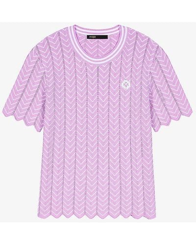 Maje Logo-embroidered Scalloped-trim Woven Top - Pink