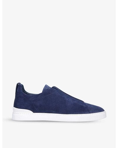 Zegna Triple Stitch Low-top Suede Trainers - Blue