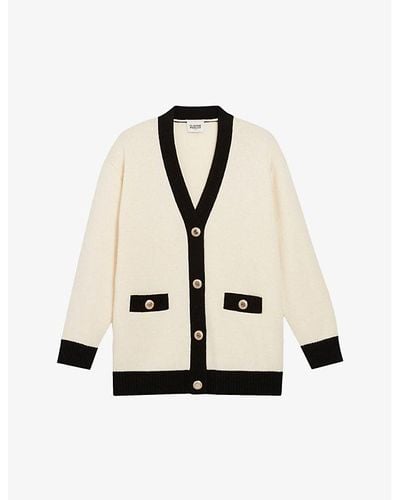 Claudie Pierlot Relaxed-fit Contrast-trim Knitted Cardigan - Natural