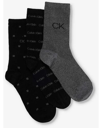 Calvin Klein Branded Crew-length Pack Of Three Cotton-blend Socks - Black
