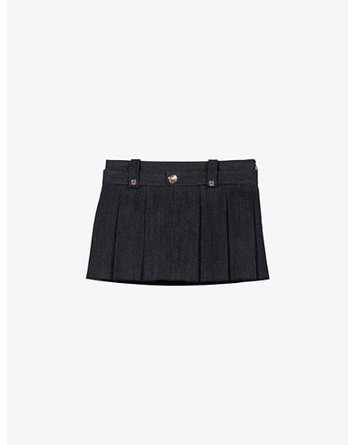 Maje Patch-pocket Mid-rise Pleated Stretch-denim Mini Skirt - Black